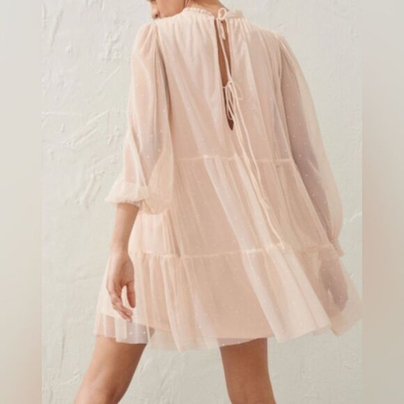 H&M blush long sleeve open tie back layered tulle lace dress size XS - Picture 2 of 9